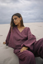 Load image into Gallery viewer, BARE ROAD ELLA WRAP TOP in Fig Hemp Check
