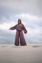 Load image into Gallery viewer, BARE ROAD ELLA WRAP TOP in Fig Hemp Check