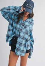 Load image into Gallery viewer, Oversized Plaid Button Down Shirt - Sky