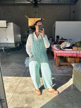 Load image into Gallery viewer, Green Pinstriped Barrel-Leg Overalls