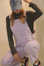 Load image into Gallery viewer, Lavender Pinstriped Barrel-Leg Overalls