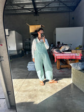 Load image into Gallery viewer, Green Pinstriped Barrel-Leg Overalls