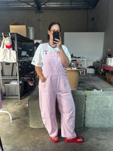 Load image into Gallery viewer, Pink Pinstriped Barrel-Leg Overalls