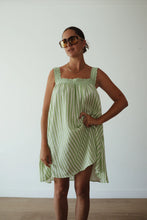 Load image into Gallery viewer, JUNO LACE NECK MINI DRESS - GREEN STRIPE