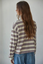 Load image into Gallery viewer, Cotton Stripe Crew Neck Long Sleeve - Blue/Camel