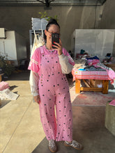 Load image into Gallery viewer, Pink Polka Dot Cotton Overalls