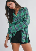 Load image into Gallery viewer, Oversized Plaid Button Down Shirt - Green