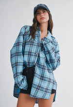 Load image into Gallery viewer, Oversized Plaid Button Down Shirt - Sky