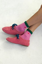 Load image into Gallery viewer, LE BON SHOPPE EMBROIDERED COLOR BLOCK GIRLFRIEND SOCKS - ROSE GREEN + HEART