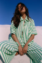 Load image into Gallery viewer, The Ava Shirt + Ivy Pant set In Seafoam Cotton Stripe