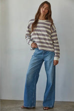 Load image into Gallery viewer, Cotton Stripe Crew Neck Long Sleeve - Blue/Camel