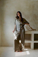Load image into Gallery viewer, Olive Woven Satin Wide Leg Pants