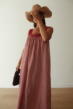 Load image into Gallery viewer, JUNO LACE NECK SLIP DRESS - PINK & WINE STRIPE