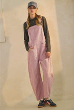 Load image into Gallery viewer, Lavender Pinstriped Barrel-Leg Overalls