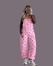 Load image into Gallery viewer, Pink Polka Dot Cotton Overalls