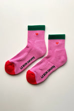 Load image into Gallery viewer, LE BON SHOPPE EMBROIDERED COLOR BLOCK GIRLFRIEND SOCKS - ROSE GREEN + HEART