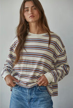 Load image into Gallery viewer, Cotton Stripe Crew Neck Long Sleeve - Blue/Camel