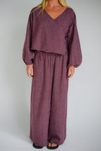 Load image into Gallery viewer, BARE ROAD ELLA WRAP TOP in Fig Hemp Check