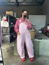 Load image into Gallery viewer, Pink Pinstriped Barrel-Leg Overalls