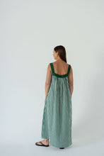 Load image into Gallery viewer, JUNO LACE NECK SLIP DRESS - EMERALD STRIPE