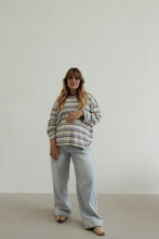Load image into Gallery viewer, By Billie Stripe cotton oversized l/s tee - white/blue/brown