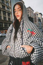 Load image into Gallery viewer, SABBI THE BE HAPPY GINGHAM PADDED BOMBER