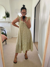 Load image into Gallery viewer, Oak Meadow Frill Tea Midi Dress in Sage