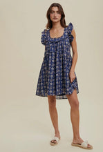 Load image into Gallery viewer, Floral Ruffle Navy Dress
