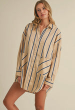 Load image into Gallery viewer, Oversized Stripe Shirt Dress Beige
