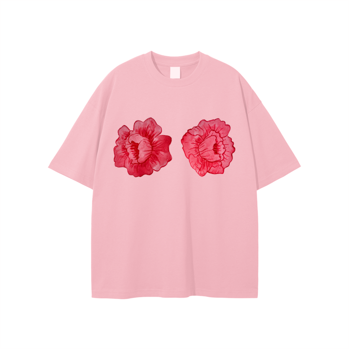 Red Blooms Pink | oversized boxy shape