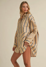 Load image into Gallery viewer, Oversized Stripe Shirt Dress Beige
