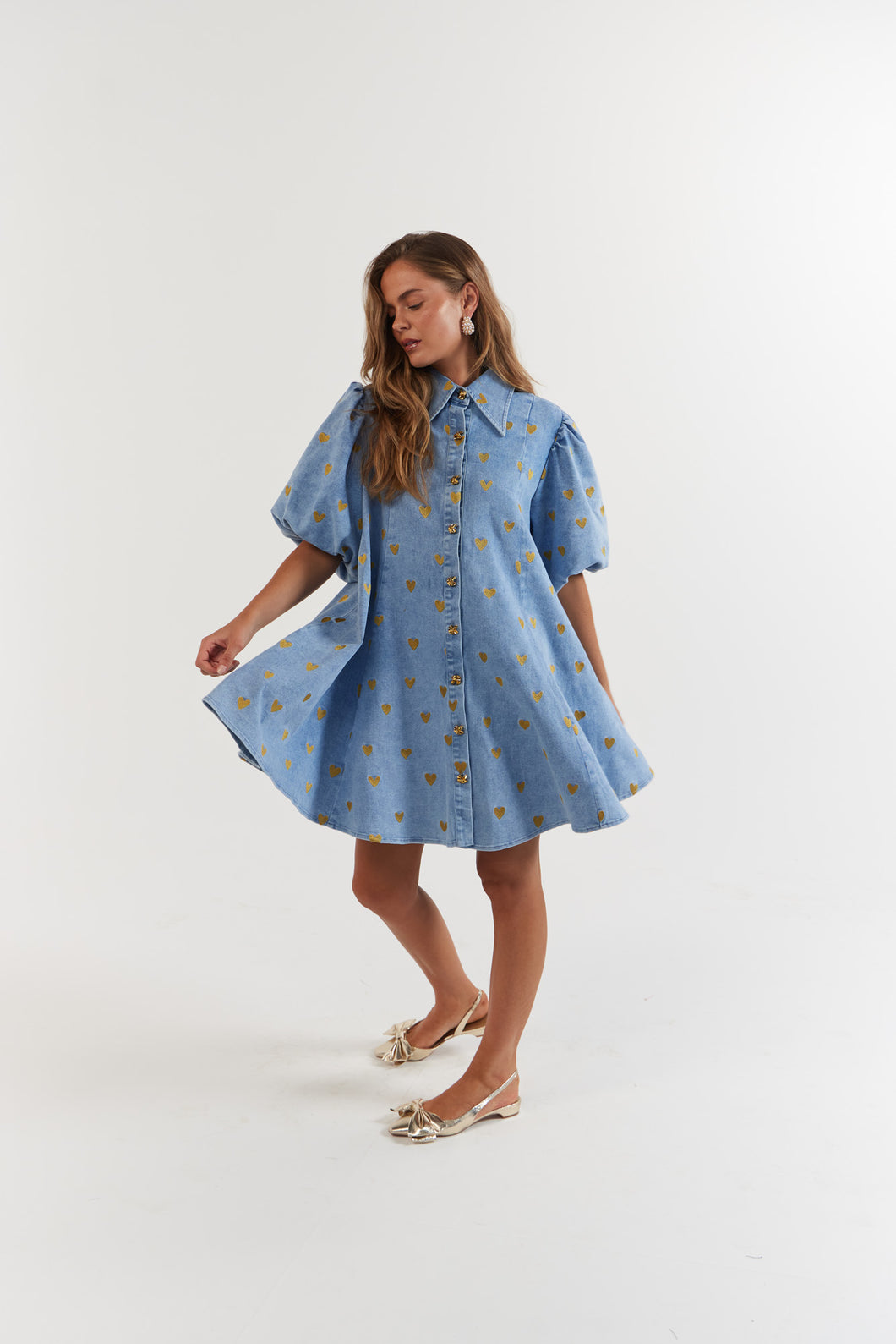La Bohème Girls Peyton Mini Dress Denim Hearts