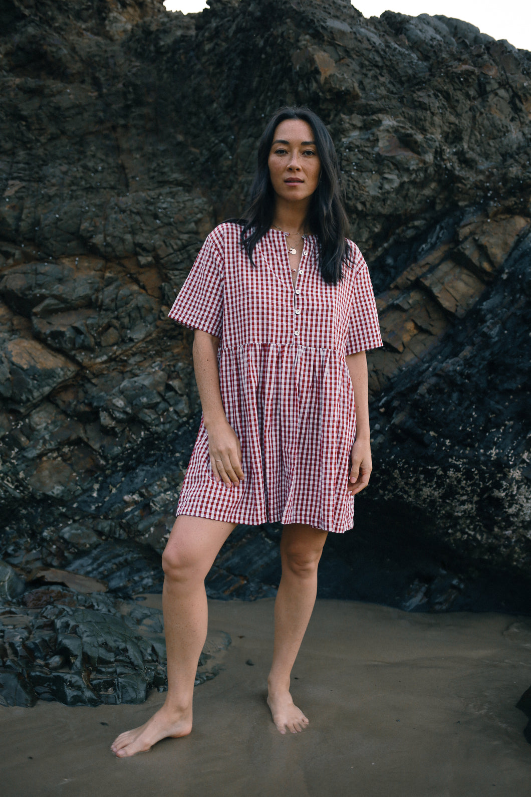 DARCEY DRESS RED GINGHAM - TBR