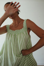 Load image into Gallery viewer, JUNO LACE NECK MINI DRESS - GREEN STRIPE
