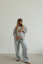 Load image into Gallery viewer, By Billie Stripe cotton oversized l/s tee - white/blue/brown
