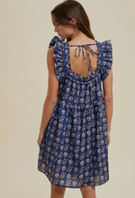 Load image into Gallery viewer, Floral Ruffle Navy Dress
