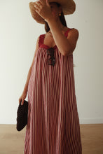 Load image into Gallery viewer, JUNO LACE NECK SLIP DRESS - PINK &amp; WINE STRIPE
