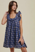 Load image into Gallery viewer, Floral Ruffle Navy Dress
