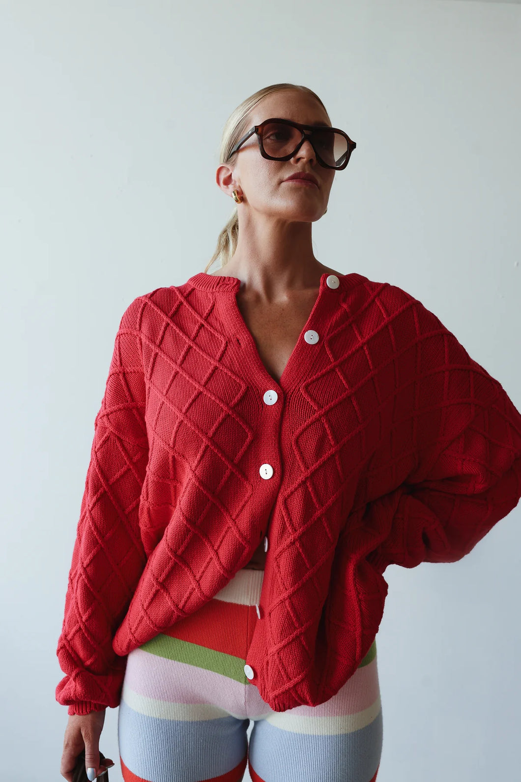 By Billie CROCHET KNIT CARDIGAN - RED