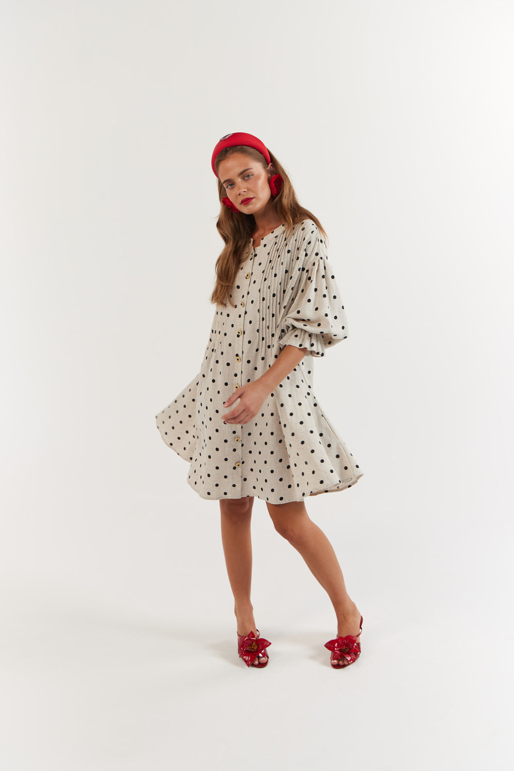 La Bohème Girls Poppy Mini Dress Oat Polka