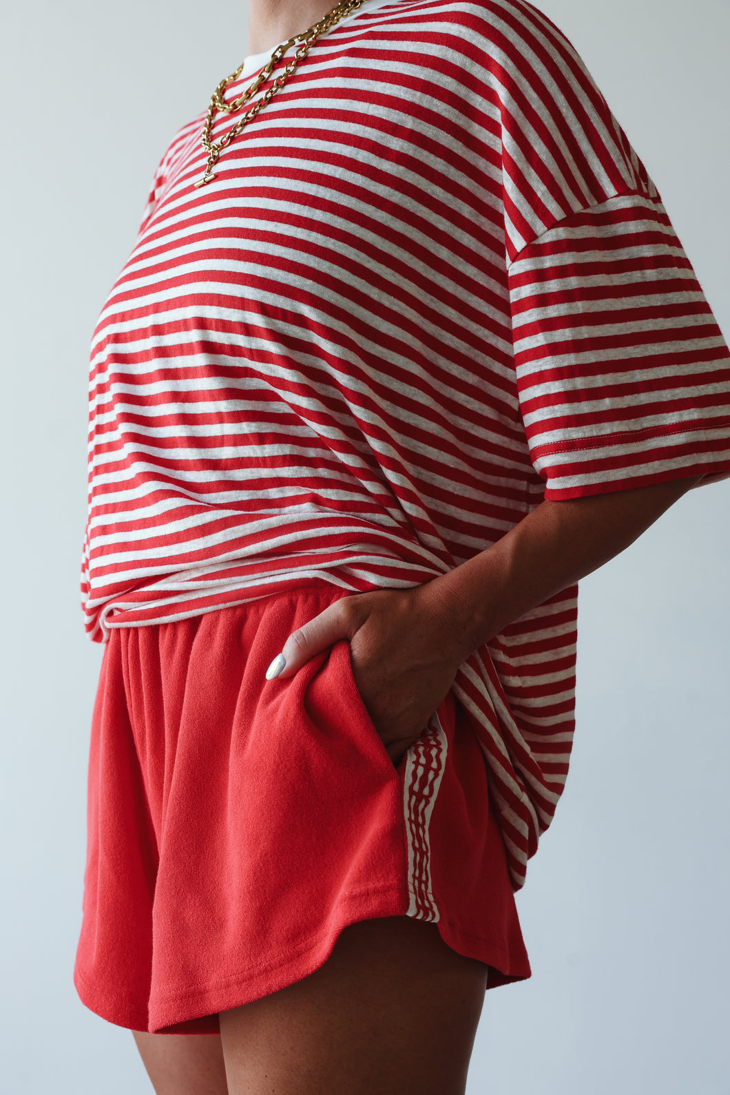By Billie ATHLETIC HEMP/COTTON TEE - RED/WHITE STRIPE