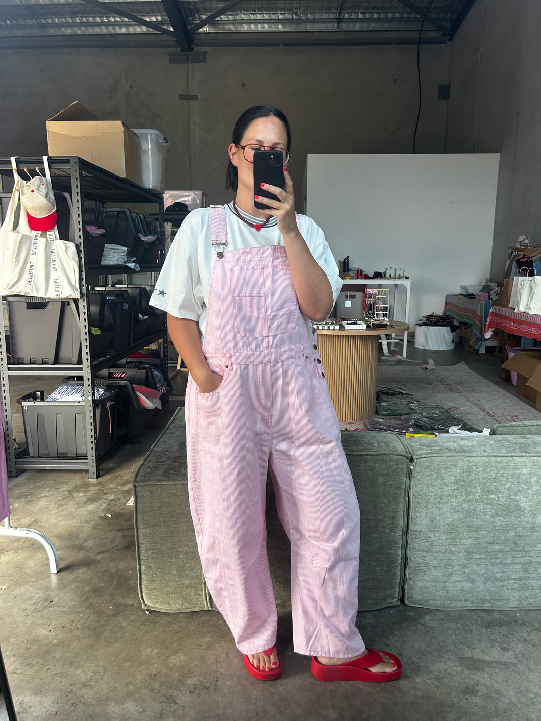 Pink Pinstriped Barrel-Leg Overalls – Gigi the store