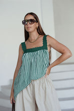 Load image into Gallery viewer, JUNO LACE NECK SLIP DRESS - EMERALD STRIPE
