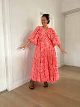 Load image into Gallery viewer, La Bohème Girls Essie V Neck Maxi Dress Coral Oat Leopard
