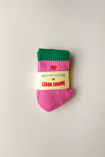 Load image into Gallery viewer, LE BON SHOPPE EMBROIDERED COLOR BLOCK GIRLFRIEND SOCKS - ROSE GREEN + HEART
