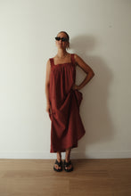 Load image into Gallery viewer, JUNO LACE NECK SLIP DRESS -   CHOCOLATE W BABY BLUE POLKA DOT
