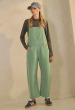Load image into Gallery viewer, Green Pinstriped Barrel-Leg Overalls
