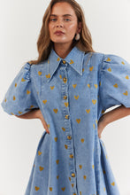 Load image into Gallery viewer, La Bohème Girls Peyton Mini Dress Denim Hearts
