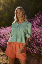 Load image into Gallery viewer, Green Gingham Peter Pan Collared Blouse
