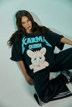 Load image into Gallery viewer, SABBI KARMA QUEEN TEE - BLACK ACID WASH
